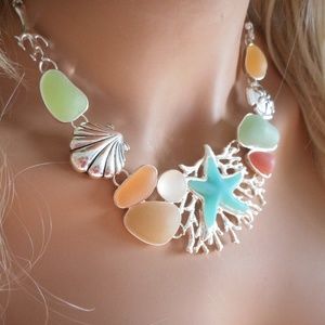 Tumbled Sea Glass Necklace Earrings Set